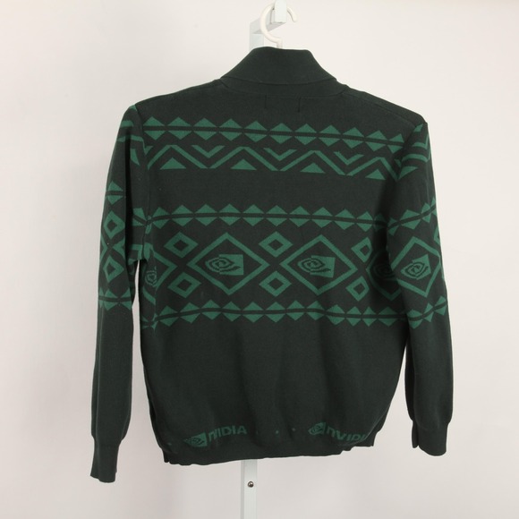 NVIDIA Sweater Mens Large Green Cardigan Shawl Collar Button Geek Nerd Knit - Picture 4 of 11